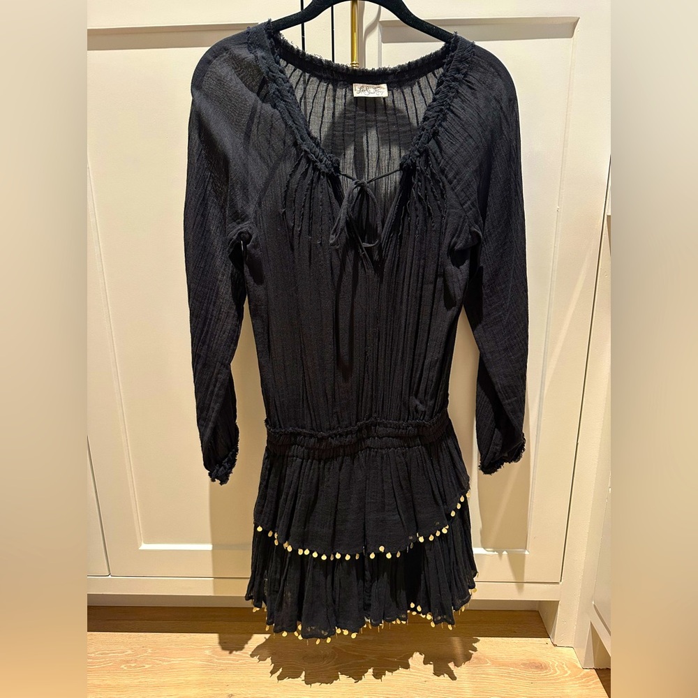 Loveshackfancy popover dress black with gold tassels - Picture 2 of 7